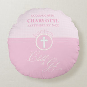 Goddaughter Baptism Pink Child of God Personalised Round Cushion