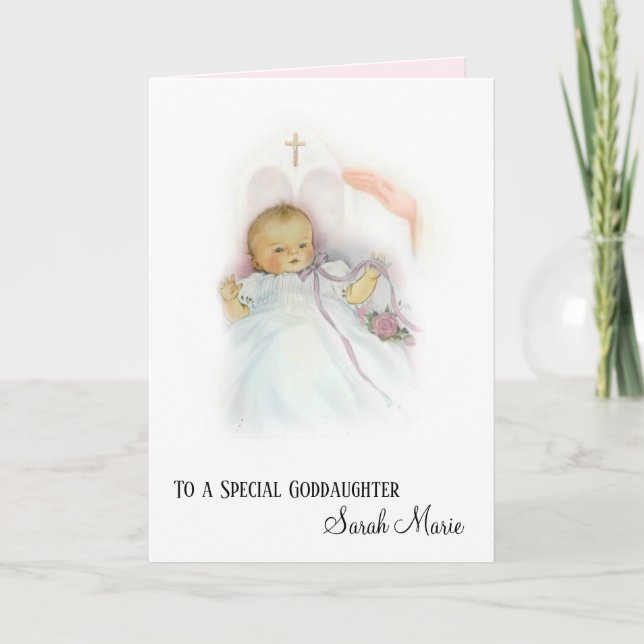 Goddaughter Baptismal Girl Christening Blessing Card (Front)