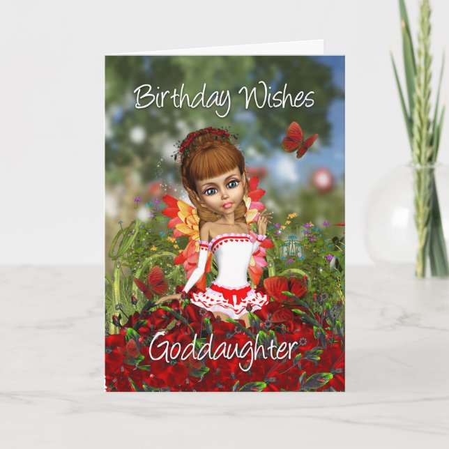 Goddaughter Birthday Card With Poppy Meadow Fairy (Front)