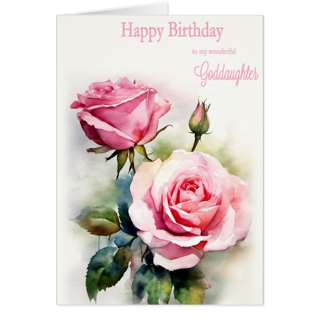 Goddaughter Birthday Roses Painted Watercolor  (Front)