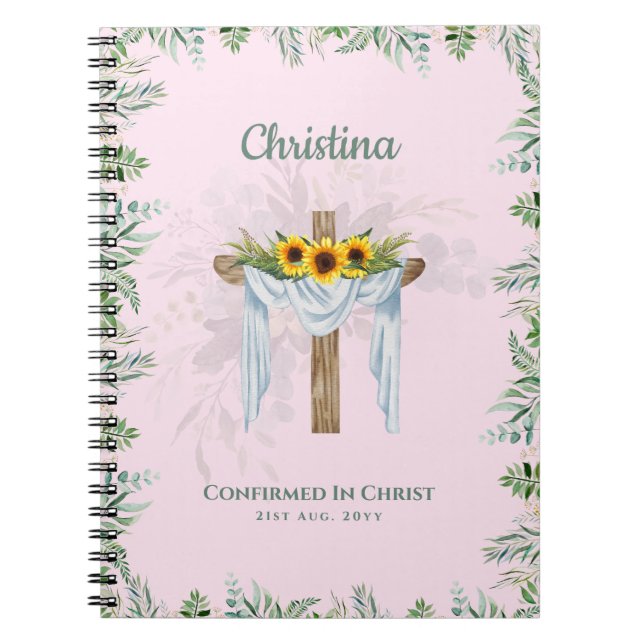 Goddaughter CONFIRMATION Pink Sunflowers Floral Notebook (Front)
