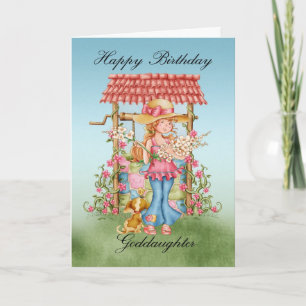Goddaughter Cute Girl And Wishing Well Birthday Ca Card