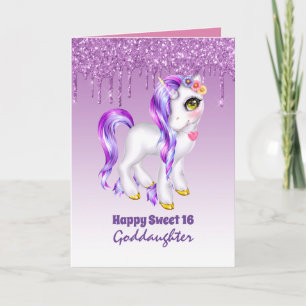 Goddaughter Cute Unicorn Birthday ANY AGE Card