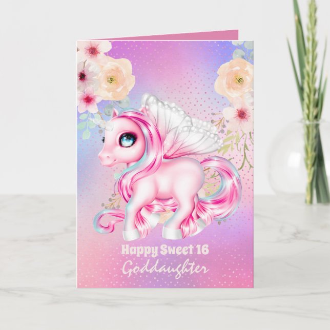 Goddaughter Cute Unicorn Birthday ANY AGE Card (Front)