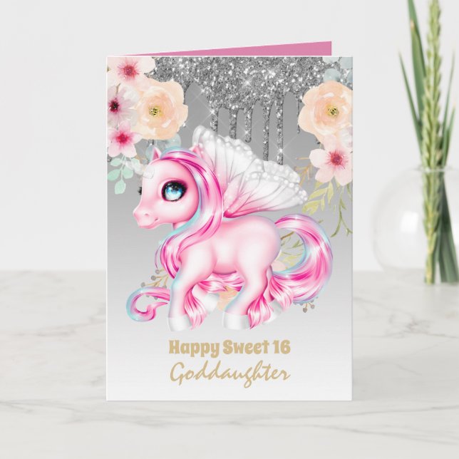 Goddaughter Cute Unicorn Birthday ANY AGE Card (Front)