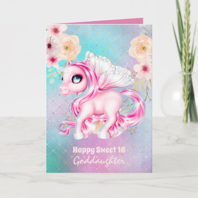 Goddaughter Cute Unicorn Birthday ANY AGE Card (Front)