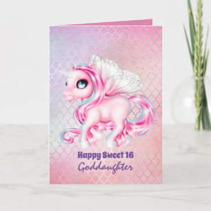 Goddaughter Cute Unicorn Birthday ANY AGE Card