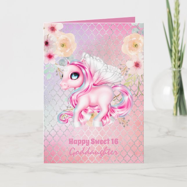 Goddaughter Cute Unicorn Birthday ANY AGE Card (Front)