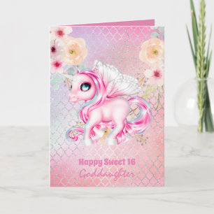 Goddaughter Cute Unicorn Birthday ANY AGE Card