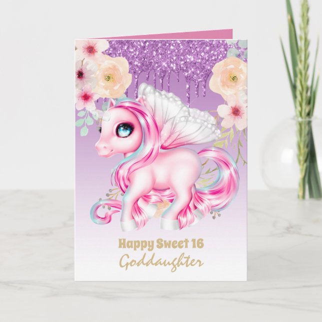 Goddaughter Cute Unicorn Birthday ANY AGE Card (Front)