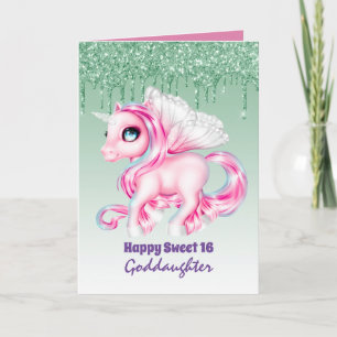 Goddaughter Cute Unicorn Birthday ANY AGE Card