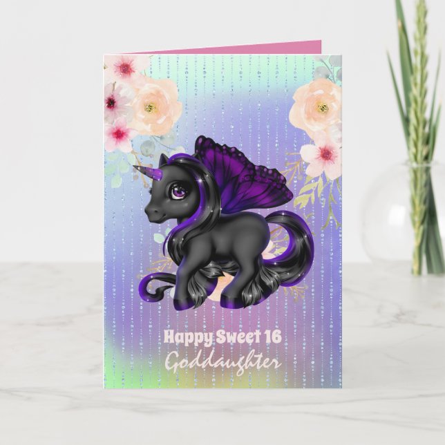 Goddaughter Cute Unicorn Birthday ANY AGE Card (Front)