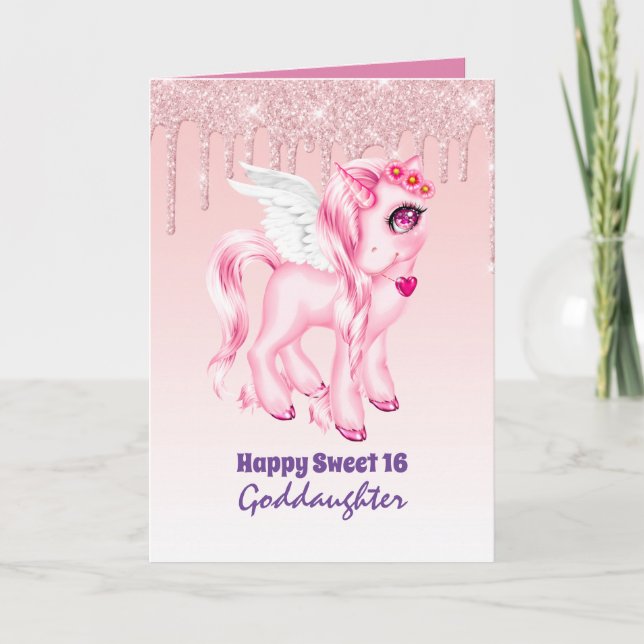 Goddaughter Cute Unicorn Birthday ANY AGE Card (Front)