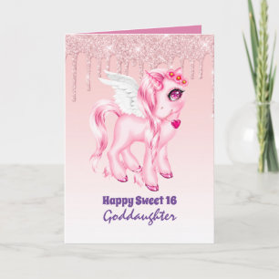 Goddaughter Cute Unicorn Birthday ANY AGE Card