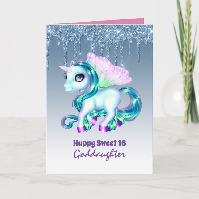 Goddaughter Cute Unicorn Birthday ANY AGE Card (Front)