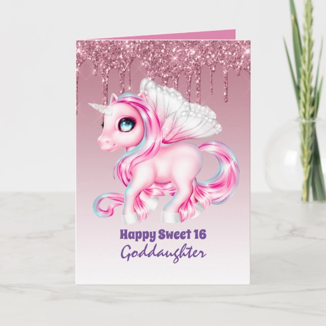 Goddaughter Cute Unicorn Birthday ANY AGE Card (Front)
