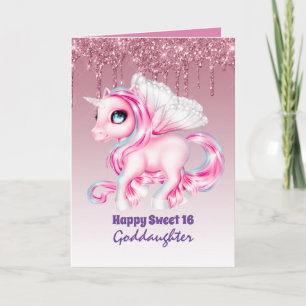 Goddaughter Cute Unicorn Birthday ANY AGE Card