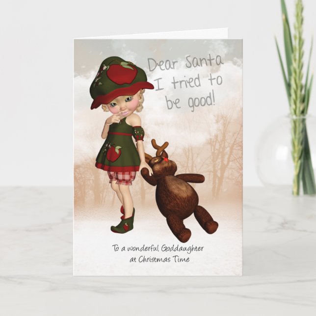 Goddaughter, Dear Santa Retro Cute Christmas Card (Front)