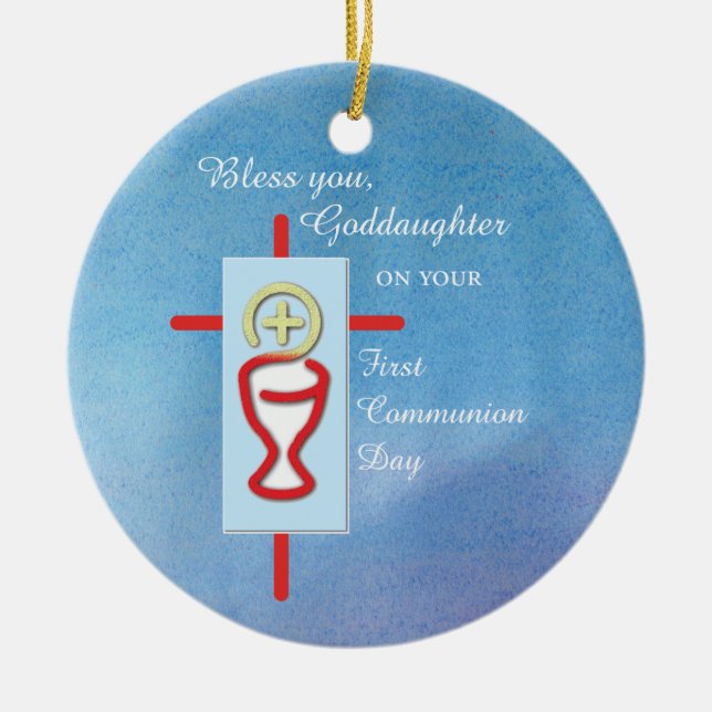 Goddaughter, First Holy Communion, Turquoise Ceramic Tree Decoration (Front)