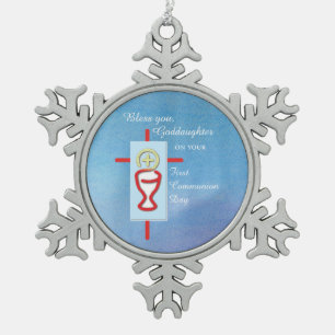 Goddaughter, First Holy Communion, Turquoise Snowflake Pewter Christmas Ornament