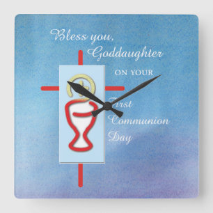 Goddaughter, First Holy Communion, Turquoise Square Wall Clock