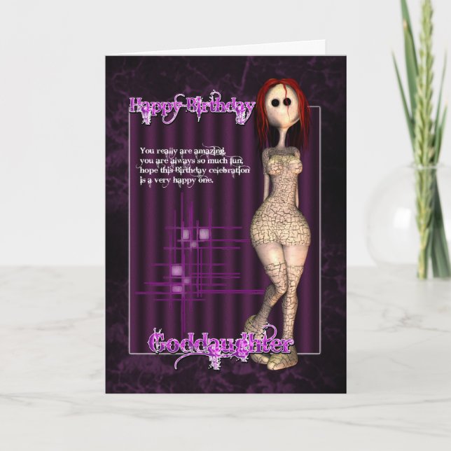 Goddaughter Funky Modern Birthday Card with Rag Do (Front)