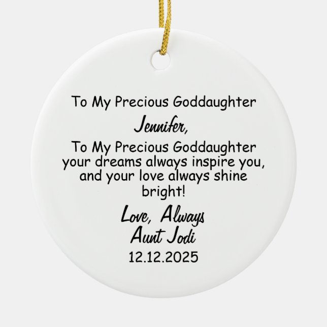 Goddaughter Gift, Christening Keepsake  Ceramic Tree Decoration (Front)
