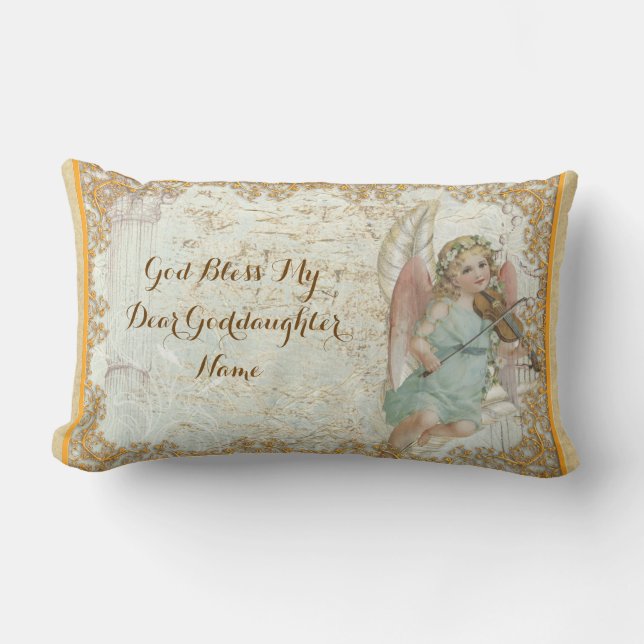 Goddaughter Gift Communion Baptism Angel Vintage Lumbar Cushion (Front)