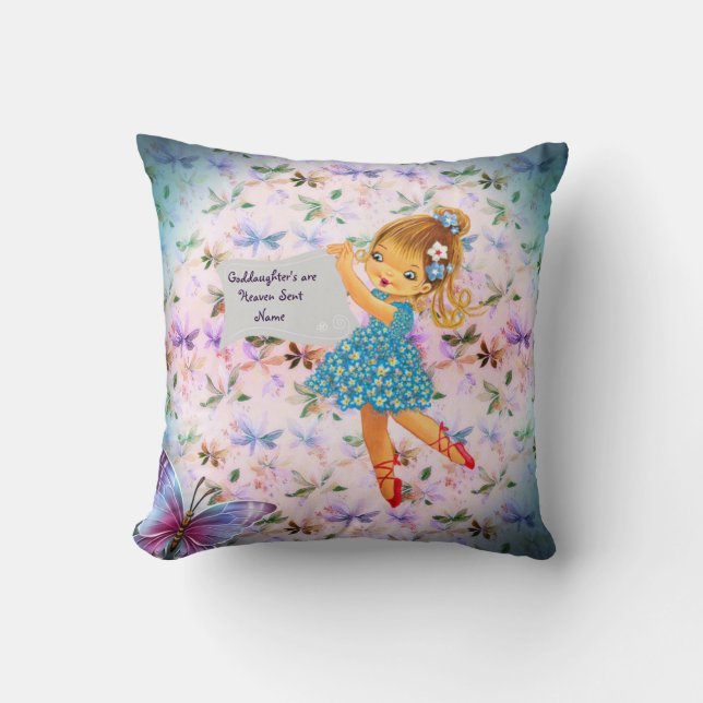 Goddaughter Gift Flower Fairy Communion Baptism Cushion (Front)
