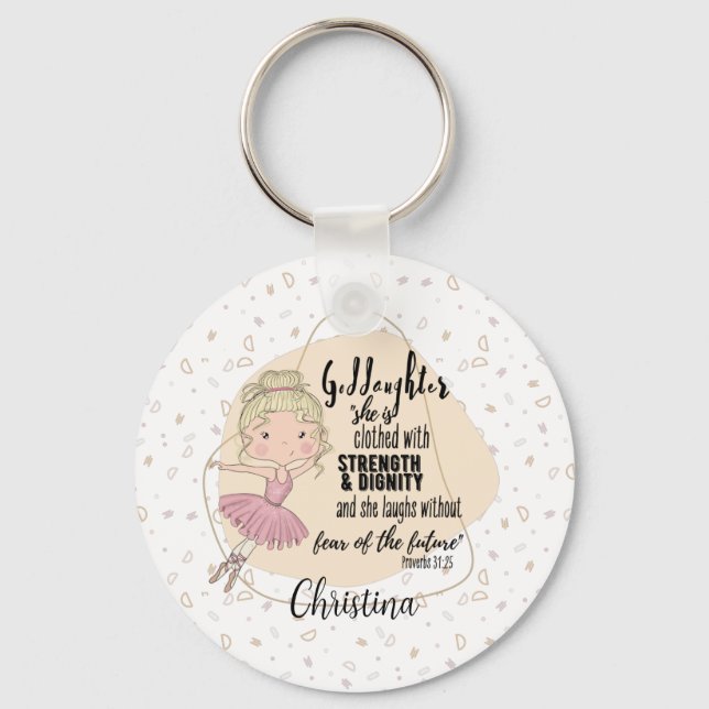 Goddaughter Gift QUOTE Proverb Blonde BALLERINA Key Ring (Front)