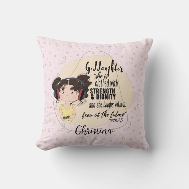 Goddaughter Gift Quote Proverb Pink Gamer Girl Thr Cushion (Front)