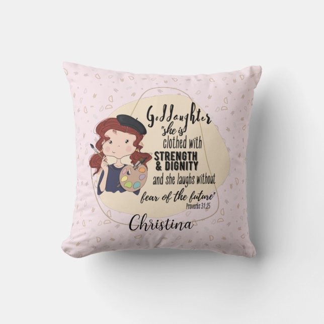 Goddaughter Gift Quote Proverb Pink Painter Artist Cushion (Front)