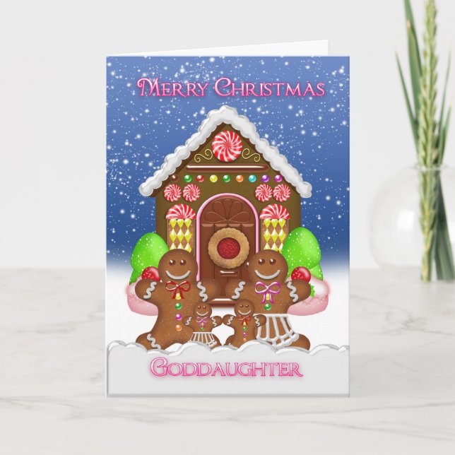 Goddaughter Gingerbread House and Family Christmas Holiday Card (Front)