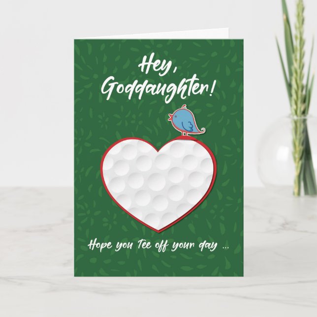 Goddaughter Golf Sports Heart Valentine Preteen Card (Front)