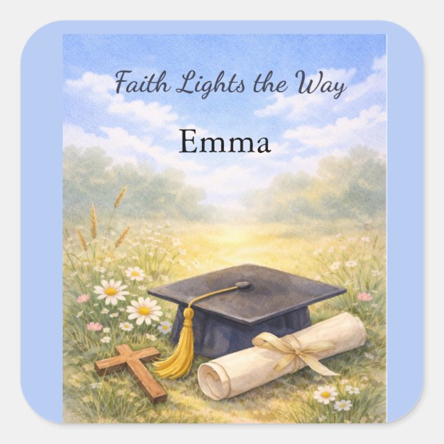 Goddaughter Graduation Personalised Christian Gift Square Sticker (Front)