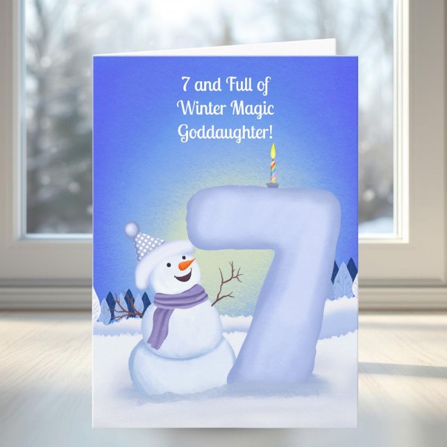 Goddaughter Happy 7th Birthday Snowman  Card (Creator Uploaded)