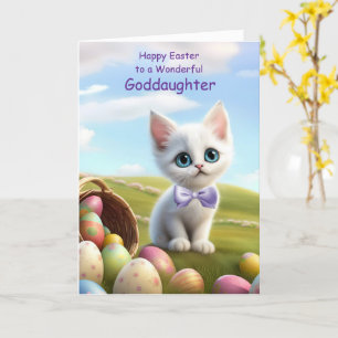 Goddaughter Happy Easter with Cute Kitten and Eggs Card