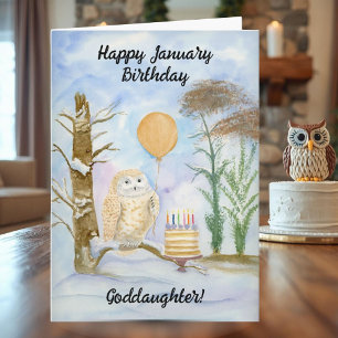 Goddaughter Happy January Birthday Owl Cake Card