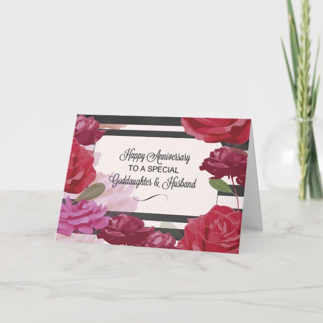 Goddaughter & Husband  Wedding Anniversary Rose Card (Front)
