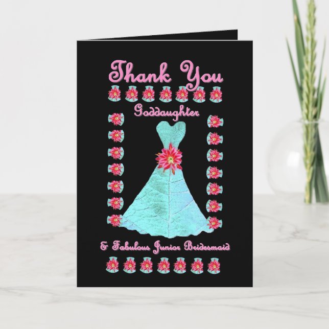 GODDAUGHTER Junior Bridesmaid THANK YOU  Blue Gown Card (Front)