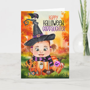 Goddaughter Little Witch Raven Halloween Pumpkin Holiday Card