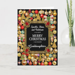 Goddaughter Merry Christmas with Ornaments Holiday Card