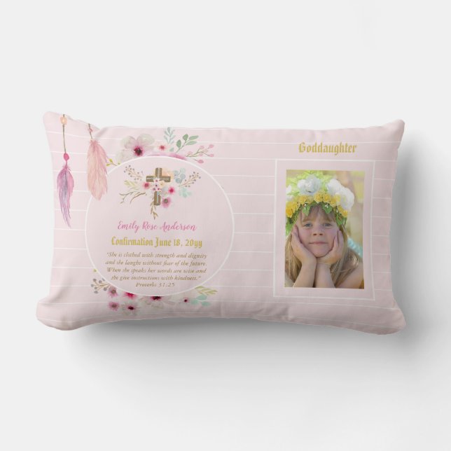 Goddaughter PHOTO Confirmation or Holy Communion Lumbar Cushion (Front)