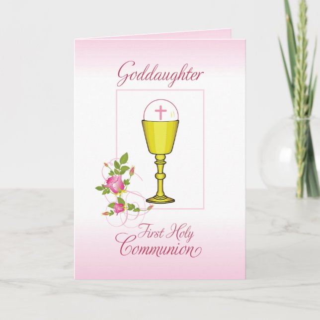 Goddaughter Pink First Holy Communion, Chalice Card (Front)
