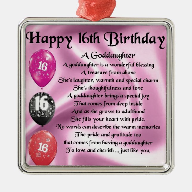 Goddaughter Poem - 16th Birthday Metal Tree Decoration (Front)