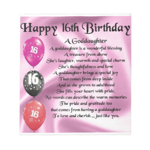 Goddaughter Poem - 16th Birthday Notepad