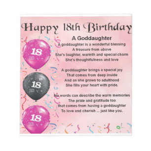 Goddaughter Poem - 18th Birthday Notepad