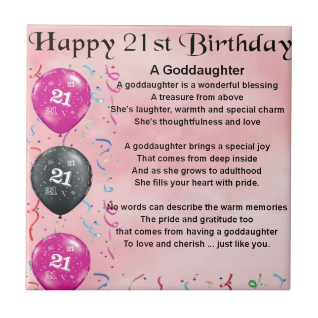 Goddaughter Poem - 21st Birthday Design Tile (Front)