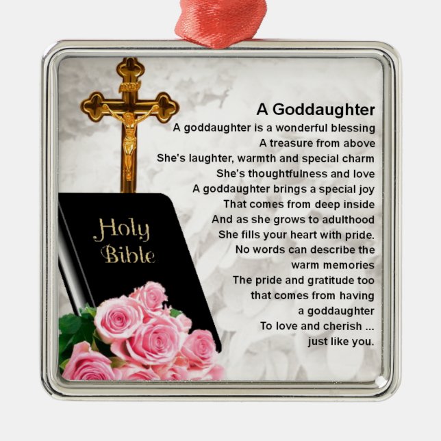 Goddaughter Poem - Bible & Flowers Design Metal Tree Decoration (Front)
