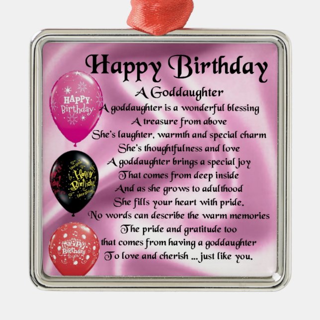 Goddaughter Poem - Happy Birthday Metal Tree Decoration (Front)